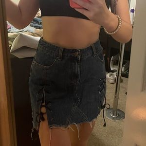 Jean Mini Skirt w/ black detailing